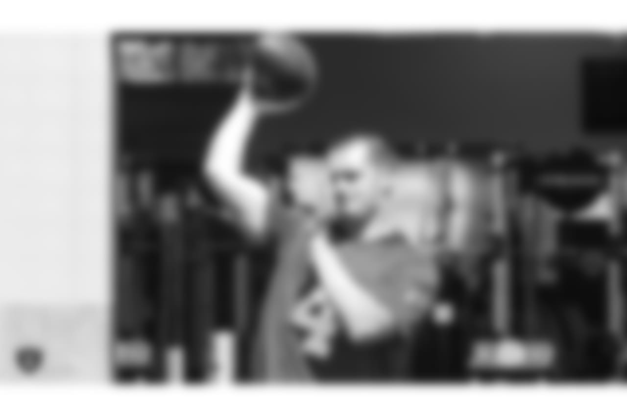 Oakland Raiders quarterback Derek Carr (4) at an offseason program at the Oakland Raiders Practice Facility, Friday, June 1, 2018, in Alameda, California.