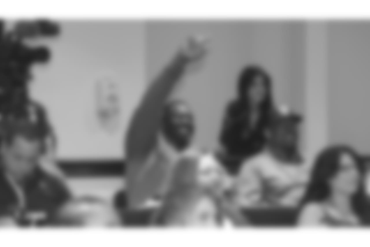 The parents and family members of Oakland Raiders rookies listen to speaker Delisa Lynch, mother of Oakland Raiders running back Marshawn Lynch, moderated by the host of the Silver & Black Show Nicole Zaloumis, as part of Rookie Parent Bootcamp, at the Oakland Raiders Practice Facility, Sunday, June 17, 2018, in Alameda, California.