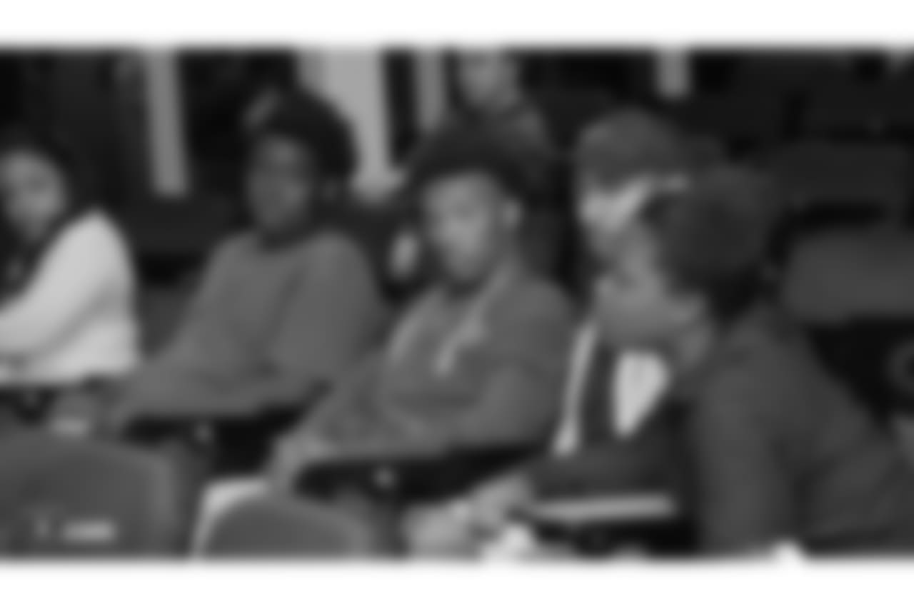 Oakland Raiders running back Jalen Richard gives 20 kids from Youth Alive, an after school program whose mission is to prevent violence and create young leaders, a tour of the Oakland Raiders Practice facility as well as conduct a question and answer session with the group, Monday, June 4, 2018, in Alameda, California.