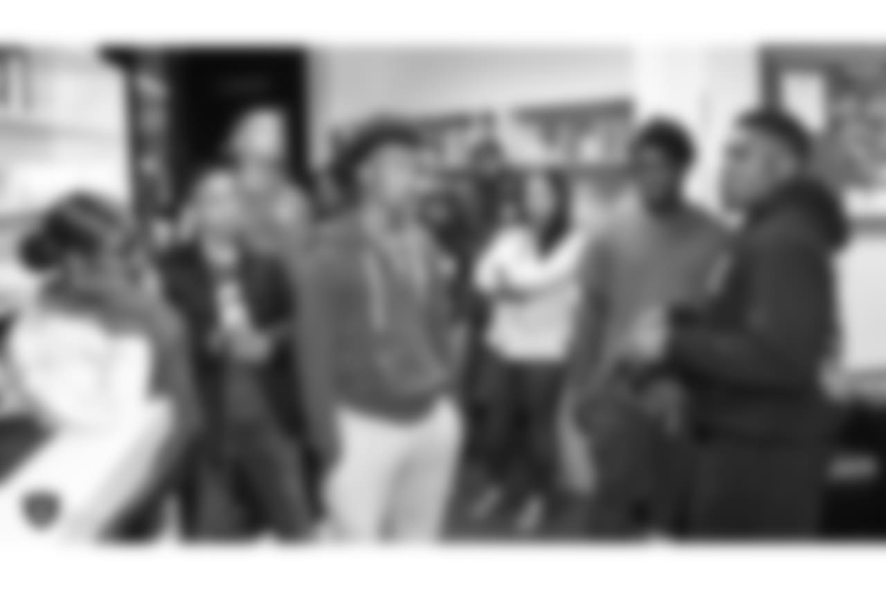 Oakland Raiders running back Jalen Richard gives 20 kids from Youth Alive, an after school program whose mission is to prevent violence and create young leaders, a tour of the Oakland Raiders Practice facility as well as conduct a question and answer session with the group, Monday, June 4, 2018, in Alameda, California.