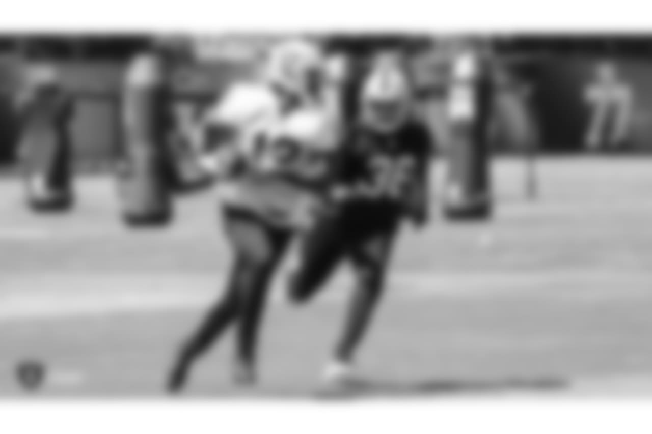 Oakland Raiders wide receiver Martavis Bryant (12) and cornerback Daryl Worley (36) at a Mandatory Minicamp at the Oakland Raiders Practice Facility, Wednesday, June 13, 2018, in Alameda, California.