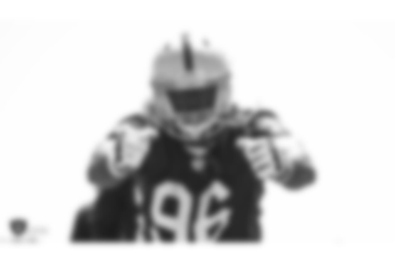Oakland Raiders defensive lineman Tank Carradine (96) at a Mandatory Mini Camp at the Oakland Raiders Practice Facility, Tuesday, June 12, 2018, in Alameda, California.