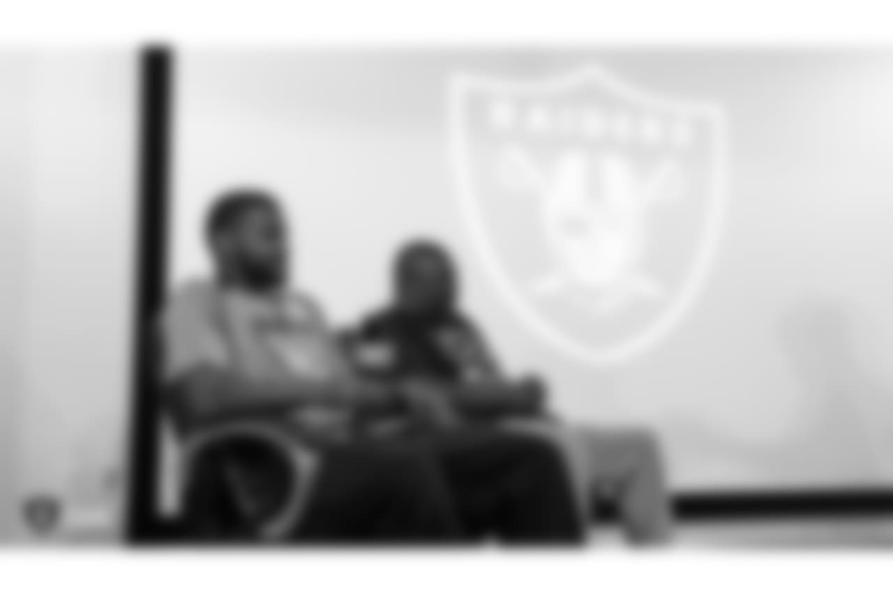 The Oakland Raiders and head coach Jon Gruden each match a $5000 donation by Dicks Sporting Goods Foundation's Sports Matters to both Oakland Tech High School and McClymonds High School's football programs. Accepting the donations were Oakland Tech High School's head coach Virdell Larkins Jr. and McClymonds High School's head coach Michael Peters, at the Oakland Raiders Practice Facility, Tuesday, July 17, 2018, in Alameda, California.