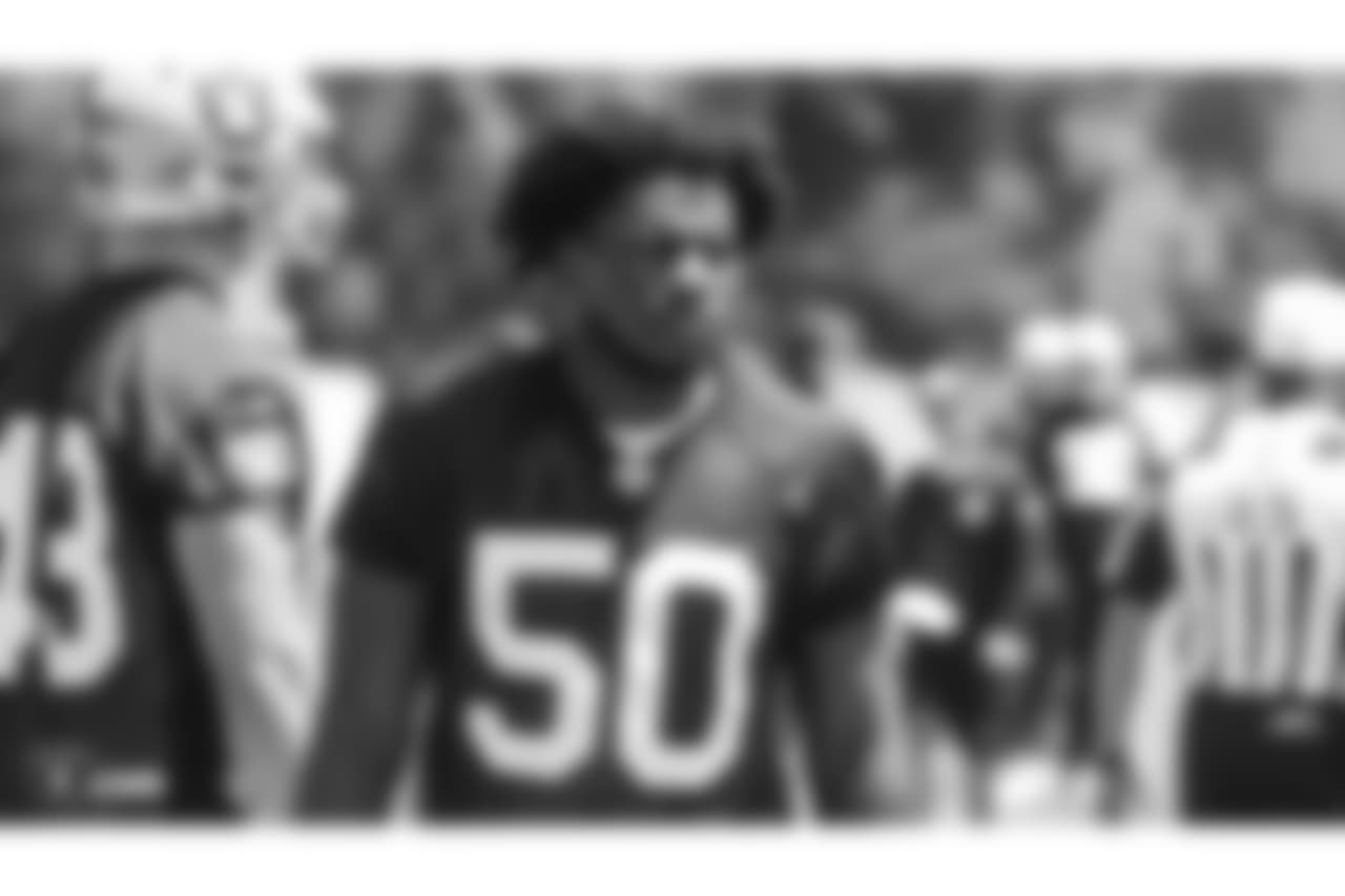 Oakland Raiders linebacker Nicholas Morrow (50) at an Organized Team Activity (OTA) at the Oakland Raiders Practice Facility, Tuesday, June 5, 2018, in Alameda, California.