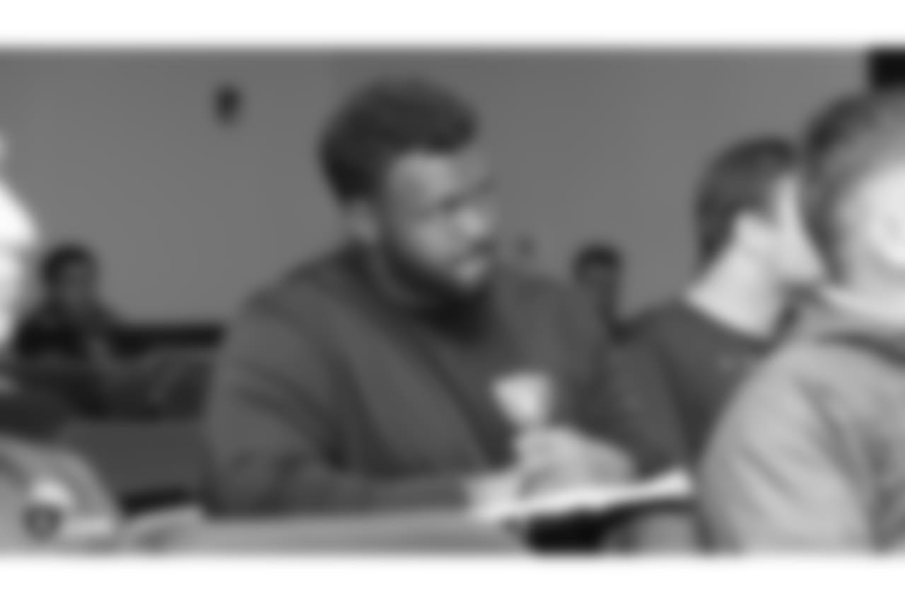 Oakland Raiders rookies attend a Player Engagement talk with NBA Hall of Famer, Gary Payton, at the Oakland Raiders Practice Facility, Friday, May 25, 2018, in Alameda, California.