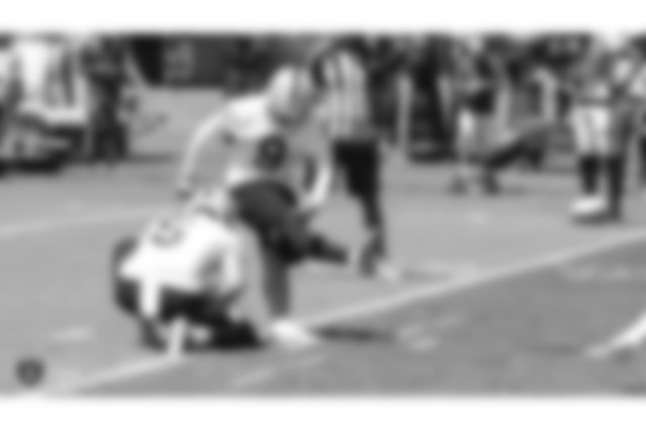 Oakland Raiders punter Johnny Townsend (5) and kicker Eddy Pi–eiro (9) at a Mandatory Mini Camp at the Oakland Raiders Practice Facility, Tuesday, June 12, 2018, in Alameda, California.