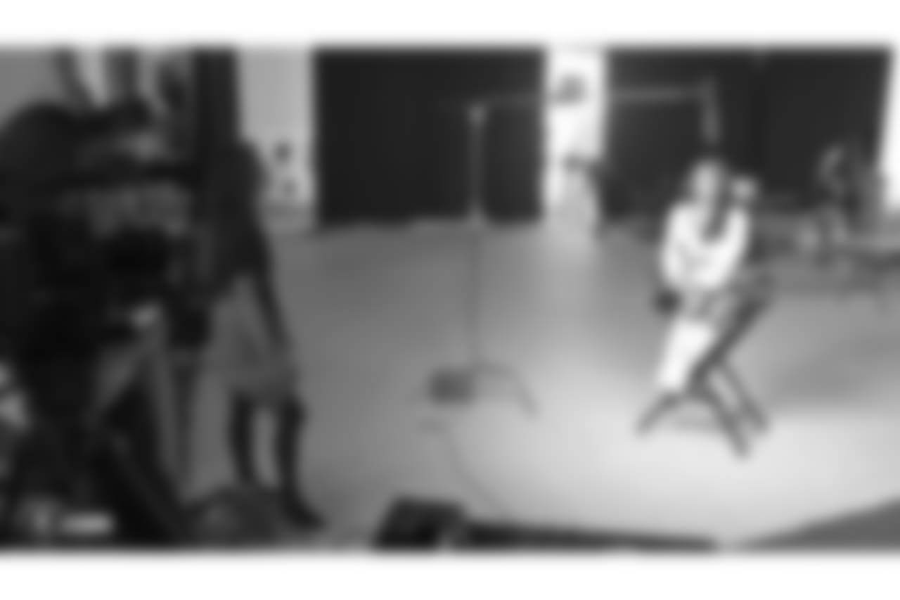 Silver and Black Productions interviews Raiderette Allison on their media day at Goal Line Productions, Sunday, July 1, 2018, in Pleasanton, California.