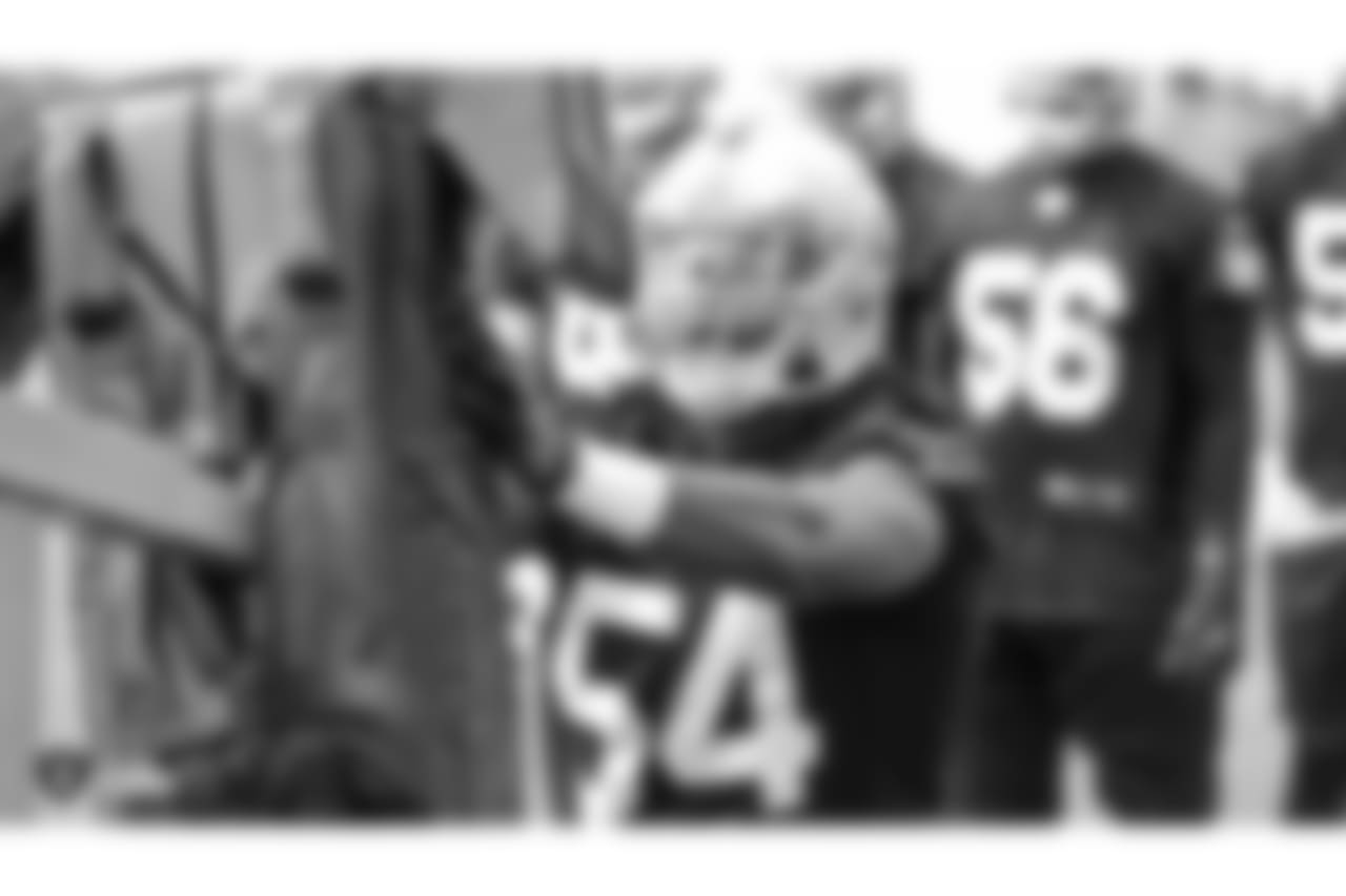 Oakland Raiders linebacker Emmanuel Lamur (54) at an Organized Team Activity (OTA) at the Oakland Raiders Practice Facility, Wednesday, June 6, 2018, in Alameda, California.