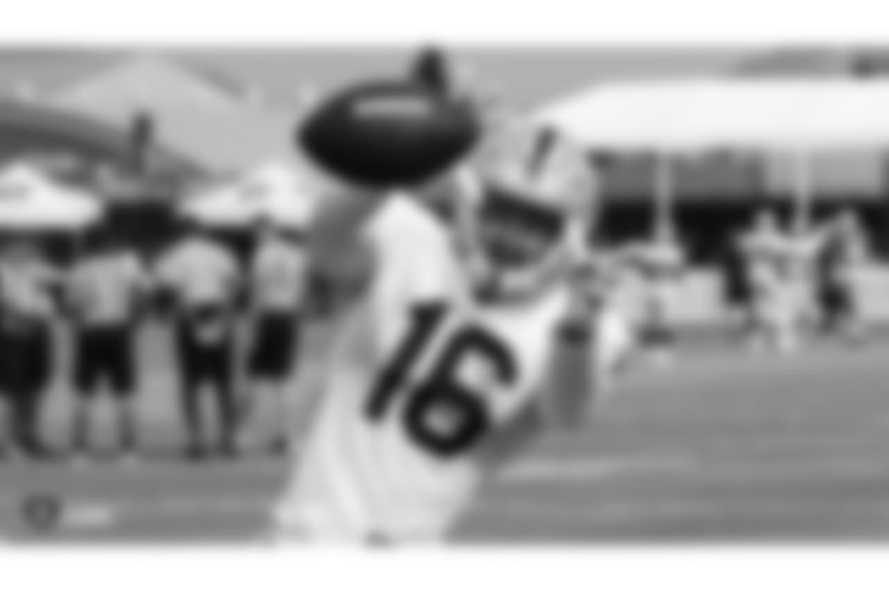 Oakland Raiders wide receiver Johnny Holton (16) on the field for practice at 2018 Training Camp at The Oakland Raiders Napa Valley Training Complex, Wednesday, August 1, 2018, in Napa, California.