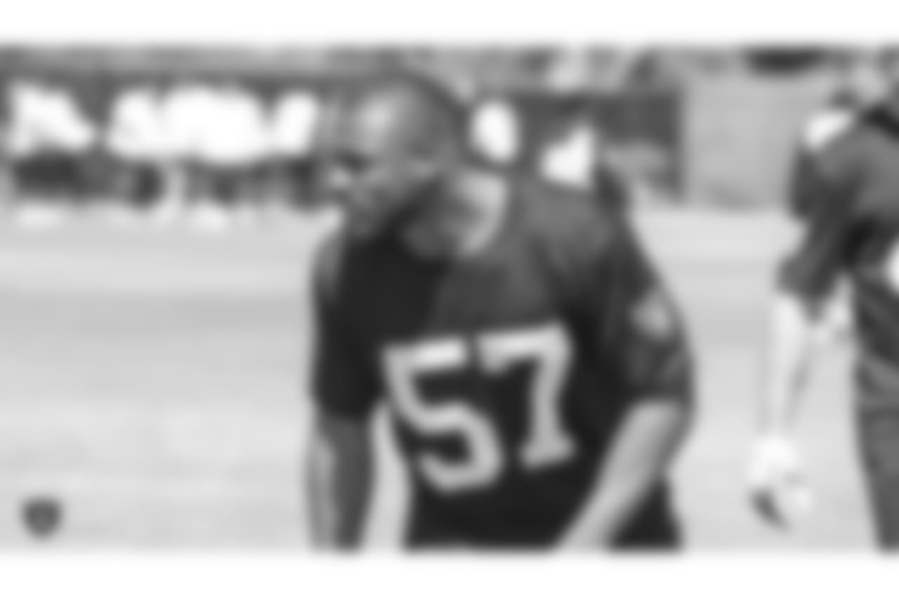 Oakland Raiders linebacker Azeem Victor (57) at an offseason program at the Oakland Raiders Practice Facility, Friday, June 1, 2018, in Alameda, California.