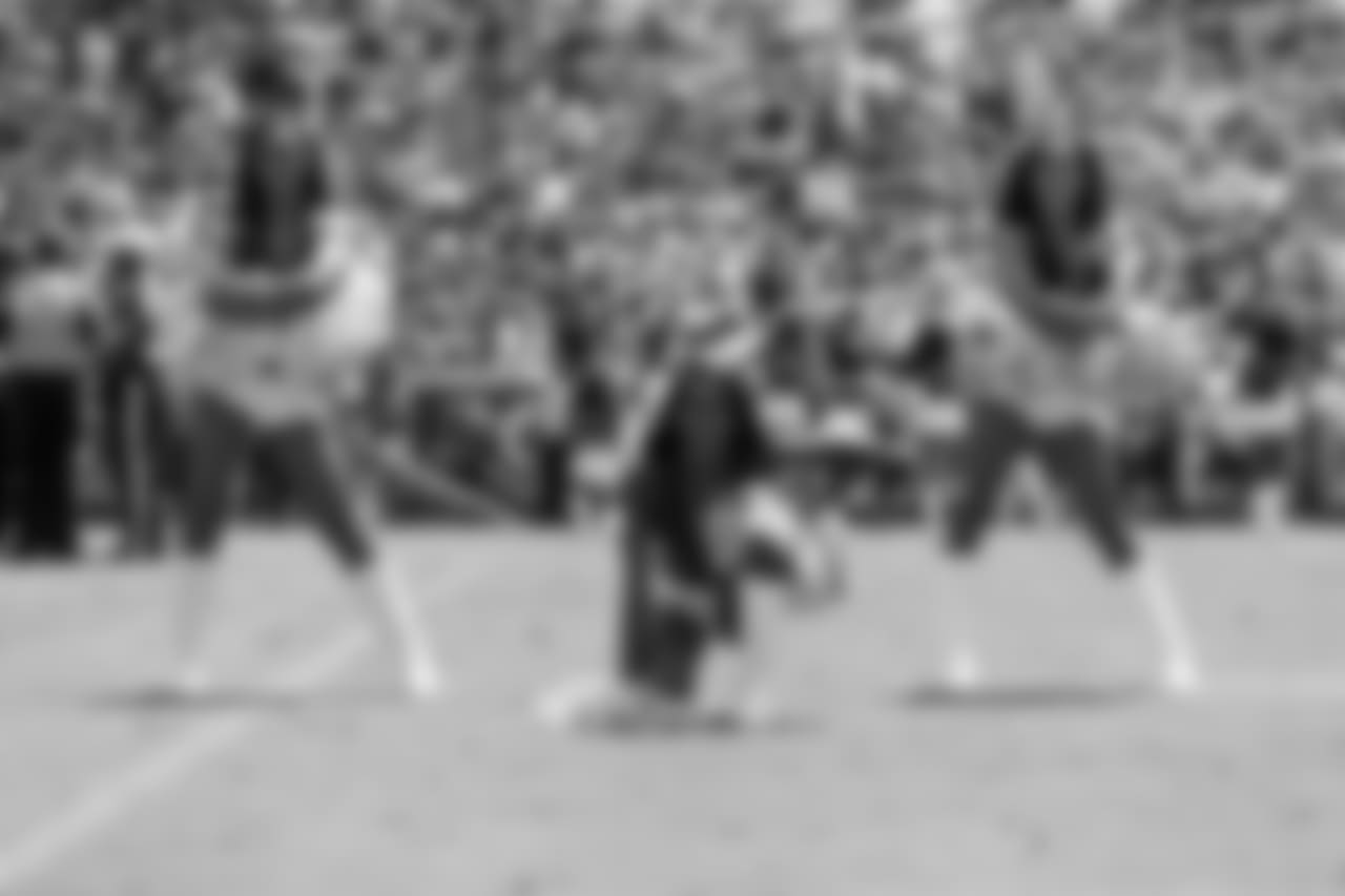 The Los Angeles Rams Cheerleaders perform, during the Los Angeles Rams face the Oakland Raiders during the 19 - 15 victory in a Week 2 Preseason game, Saturday, August 18, 2018, at the Los Angeles Memorial Coliseum in Los Angeles, CA. (Will Navarro/Rams)