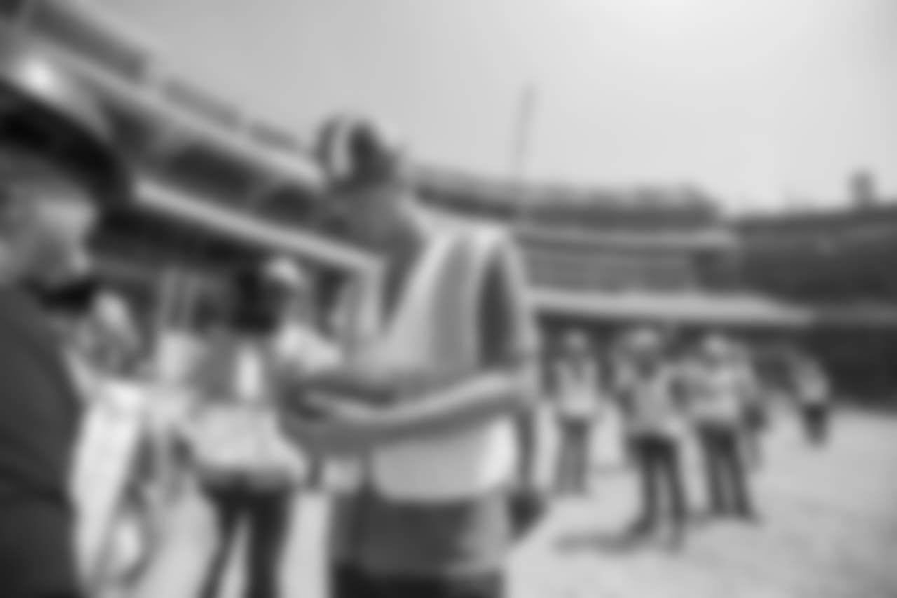 Quarterback (16) Jared Goff of the Los Angeles Rams takes a tour with the team of the new Inglewood Stadium site, Thursday June 14, 2018, in Inglewood, CA. (Jeff Lewis/Rams)