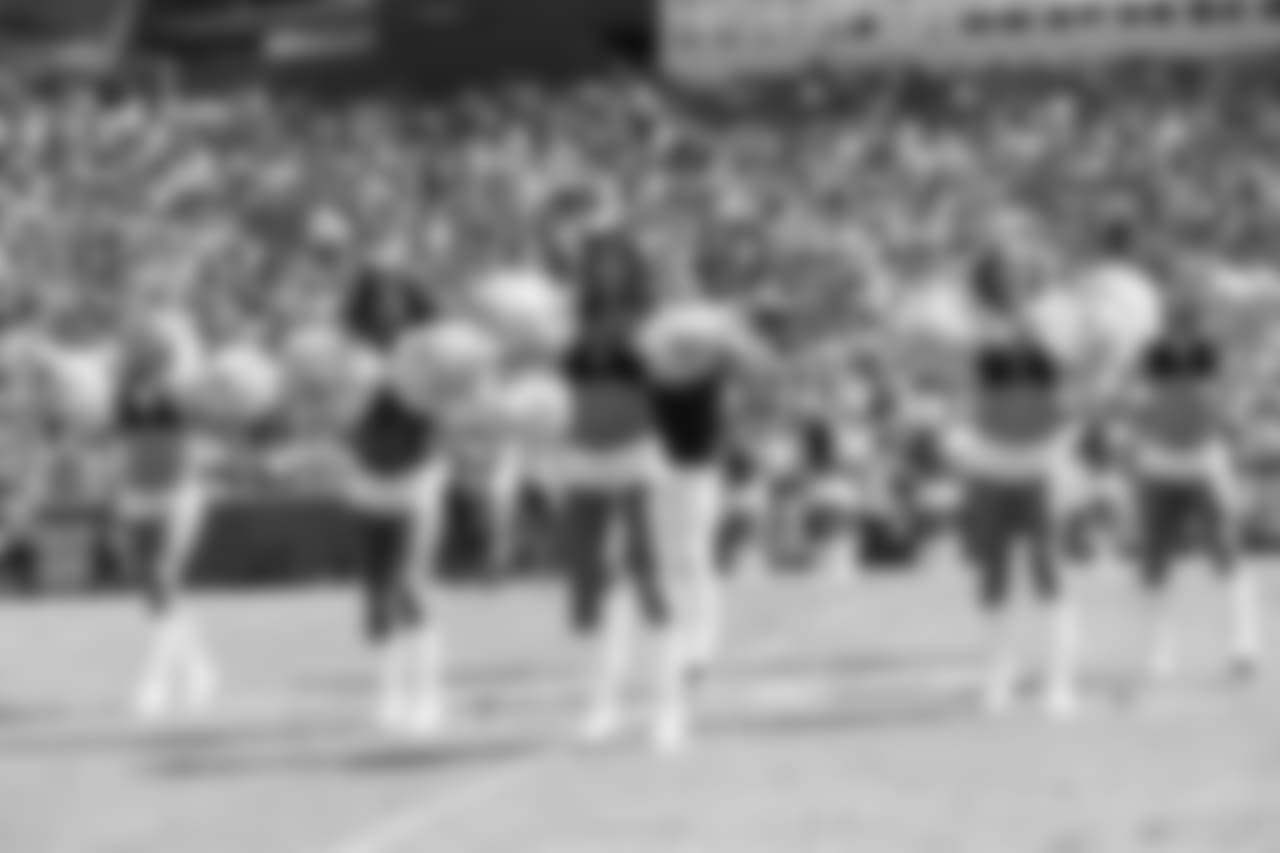 The Los Angeles Rams Cheerleaders perform, during the Los Angeles Rams face the Oakland Raiders during the 19 - 15 victory in a Week 2 Preseason game, Saturday, August 18, 2018, at the Los Angeles Memorial Coliseum in Los Angeles, CA. (Will Navarro/Rams)