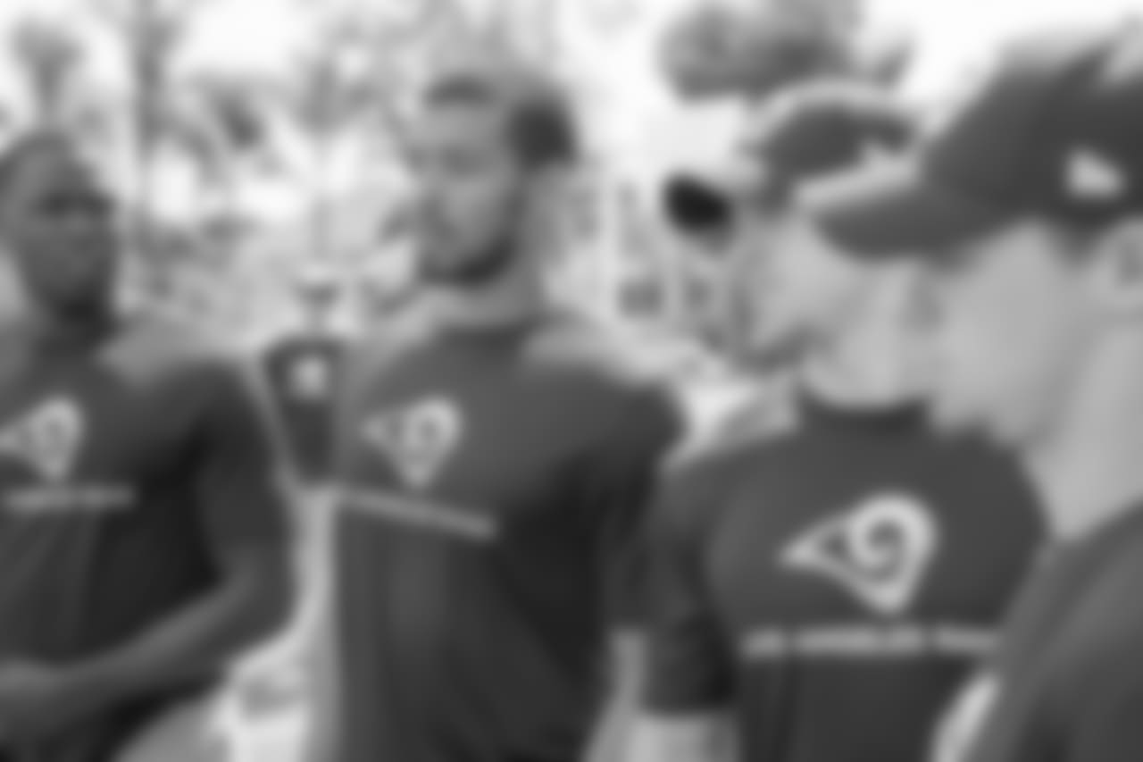 Wide receiver (19) Ricky Jeune of the Los Angeles Rams participate in a Playground Build at 20th Street Elementary School, Friday, June 15, 2018, in Los Angeles, CA. (Jeff Lewis/Rams)
