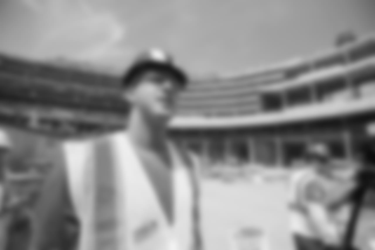 Quarterback (16) Jared Goff of the Los Angeles Rams takes a tour with the team of the new Inglewood Stadium site, Thursday June 14, 2018, in Inglewood, CA. (Jeff Lewis/Rams)