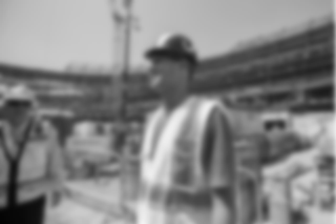 Quarterback (16) Jared Goff of the Los Angeles Rams takes a tour with the team of the new Inglewood Stadium site, Thursday June 14, 2018, in Inglewood, CA. (Jeff Lewis/Rams)