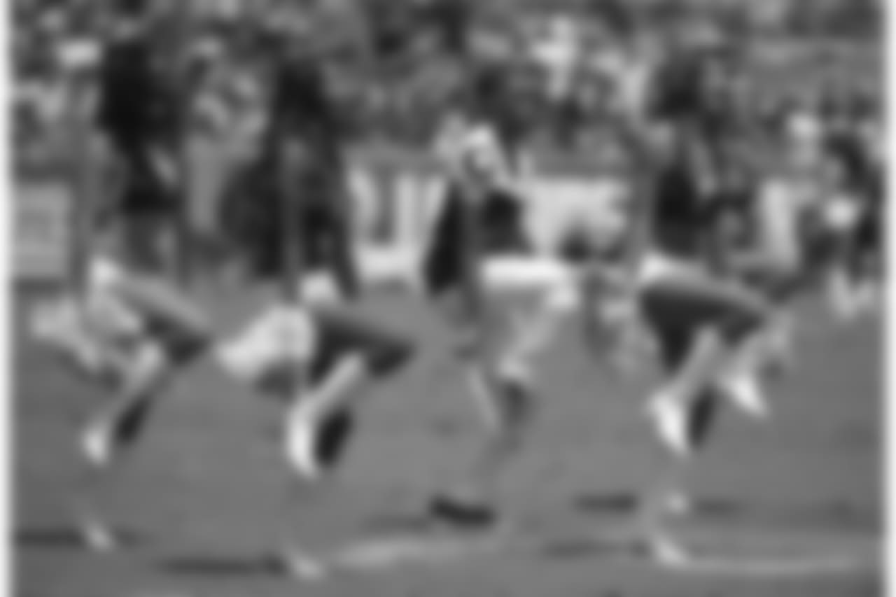 Los Angeles Rams cheerleaders perform during the first half in an NFL preseason football game against the Oakland Raiders Saturday, Aug. 18, 2018, in Los Angeles. (AP Photo/Mark J. Terrill)