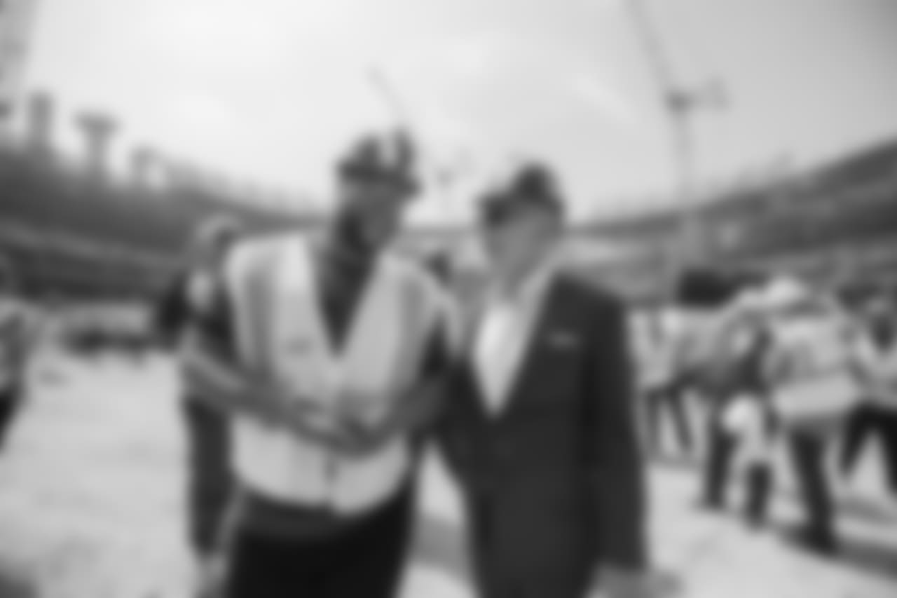 Owner Stan Kroenke and (93) Ndamukong Suh of the Los Angeles Rams speak while on a tour with the team of the new Inglewood Stadium site, Thursday June 14, 2018, in Inglewood, CA. (Jeff Lewis/Rams)