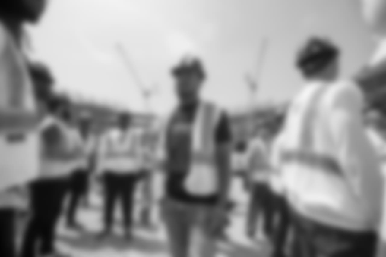 Wide receiver (17) Robert Woods of the Los Angeles Rams takes a tour with the team of the new Inglewood Stadium site, Thursday June 14, 2018, in Inglewood, CA. (Jeff Lewis/Rams)