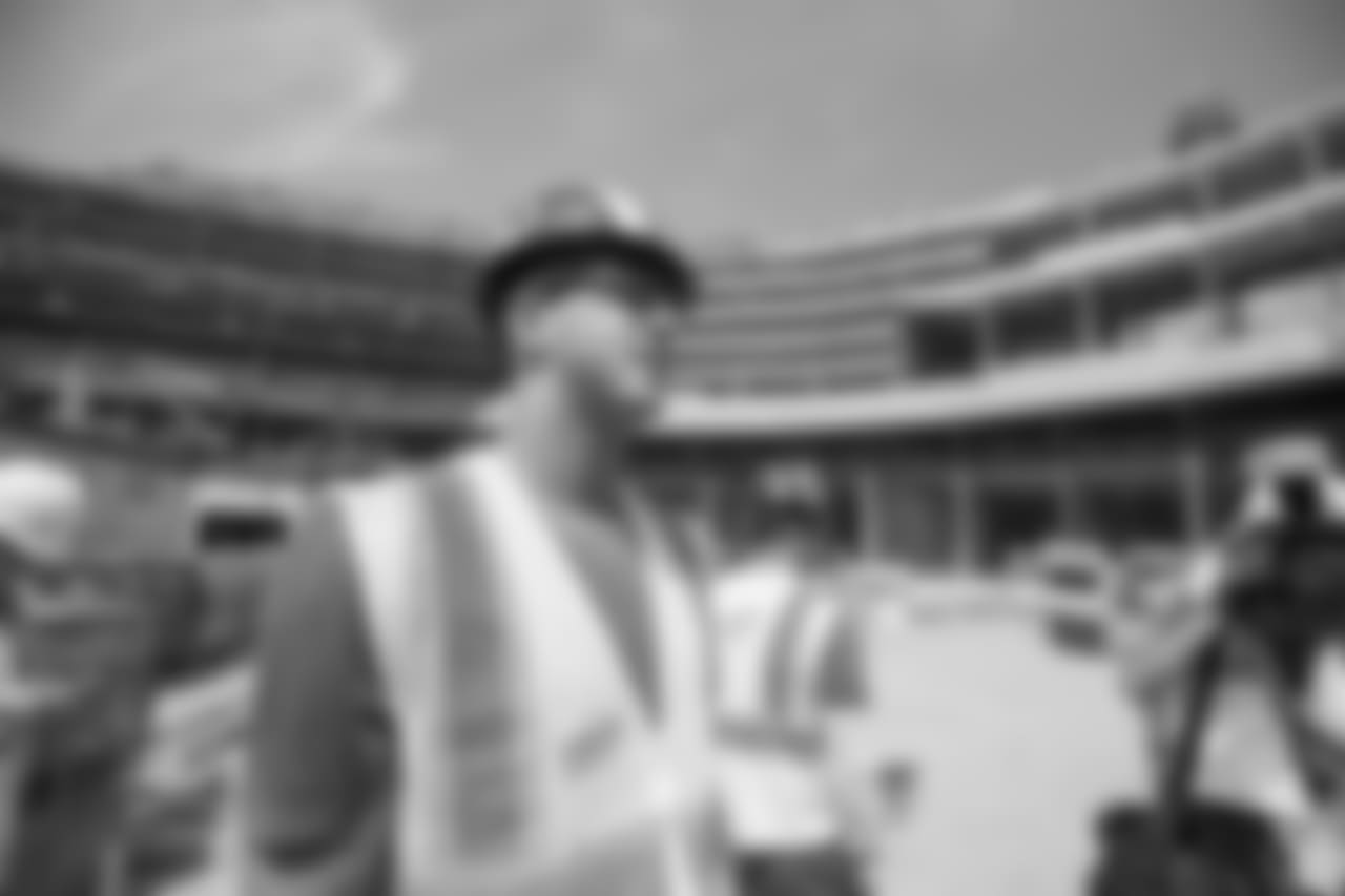 Quarterback (16) Jared Goff of the Los Angeles Rams takes a tour with the team of the new Inglewood Stadium site, Thursday June 14, 2018, in Inglewood, CA. (Jeff Lewis/Rams)