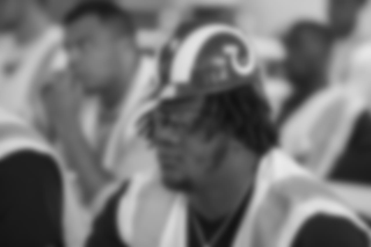 Guard (68) Jamon Brown of the Los Angeles Rams takes a tour with the team of the new Inglewood Stadium site, Thursday June 14, 2018, in Inglewood, CA. (Jeff Lewis/Rams)