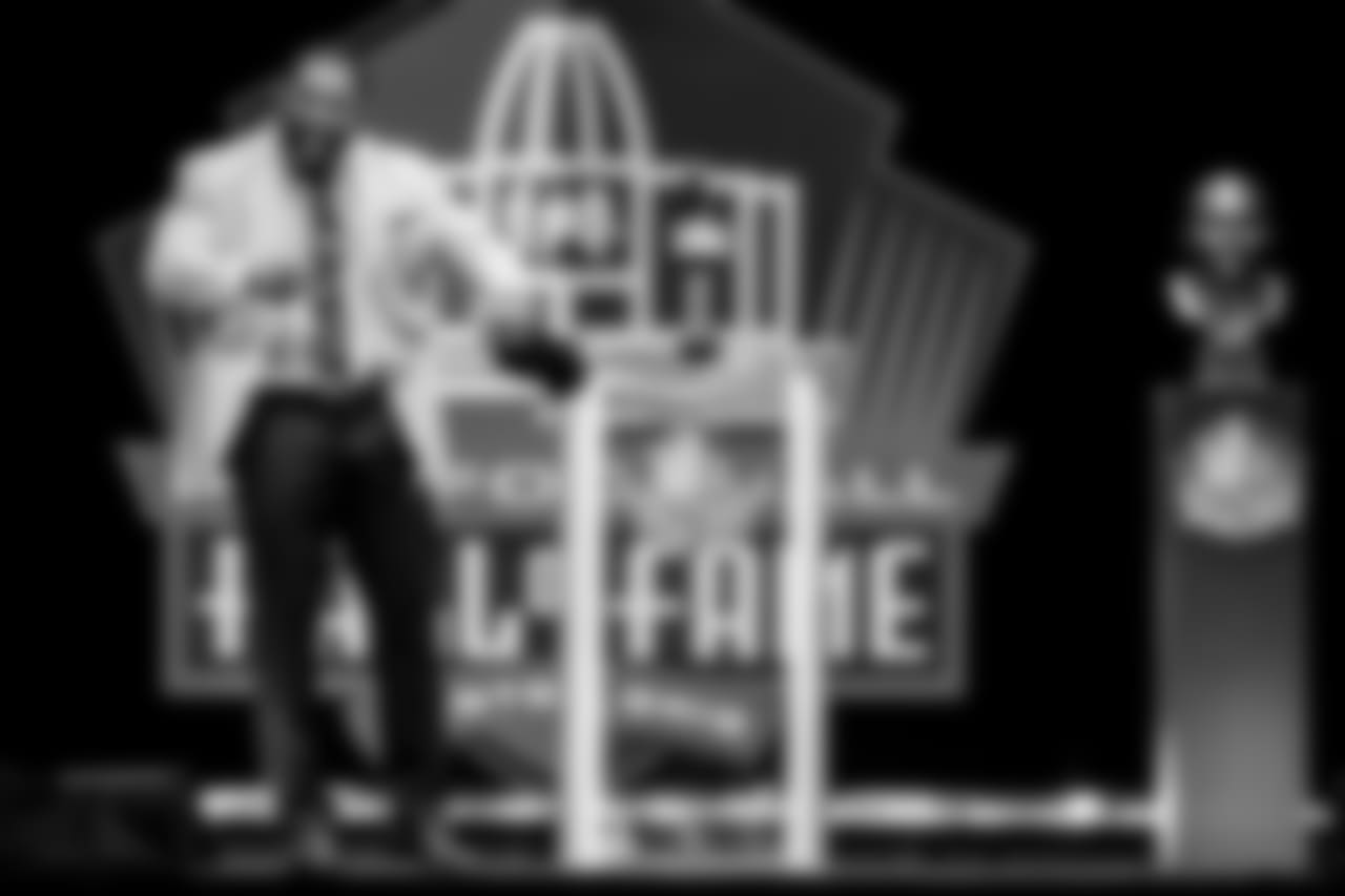 Former Baltimore Ravens' linebacker Ray Lewis delivers his Pro Football Hall of Fame Enshrinement Ceremony speech at the Pro Football Hall of Fame on August, 4, 2018 in Canton, OH.