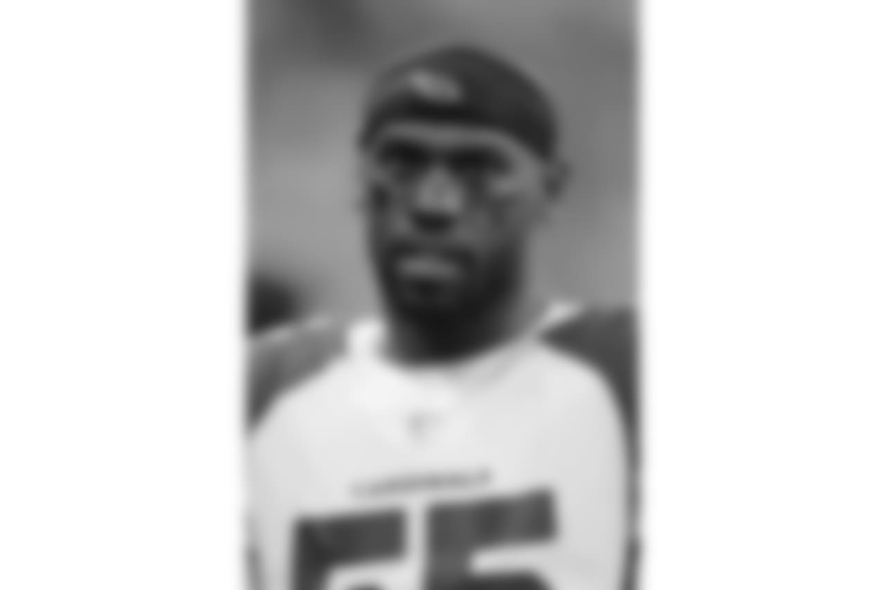 Arizona Cardinals linebacker Chandler Jones (55) looks on from the sidelines during an NFL football game against the Indianapolis Colts, Sunday, Sept. 17, 2017, in Indianapolis. The Cardinals won 16-13 in overtime. (Scott Boehm via AP)