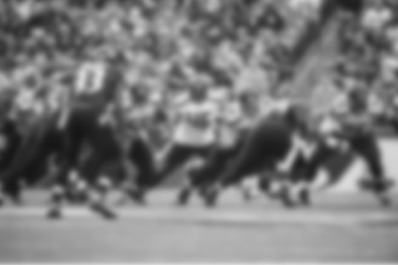 Back on the field, Seattle's offensive line was getting it done in both the rushing and passing games. From left are center guard J.R. Sweezy, Patrick Lewis, fullback Will Tukuafu, guard Justin Britt and tackle Russell Okung.