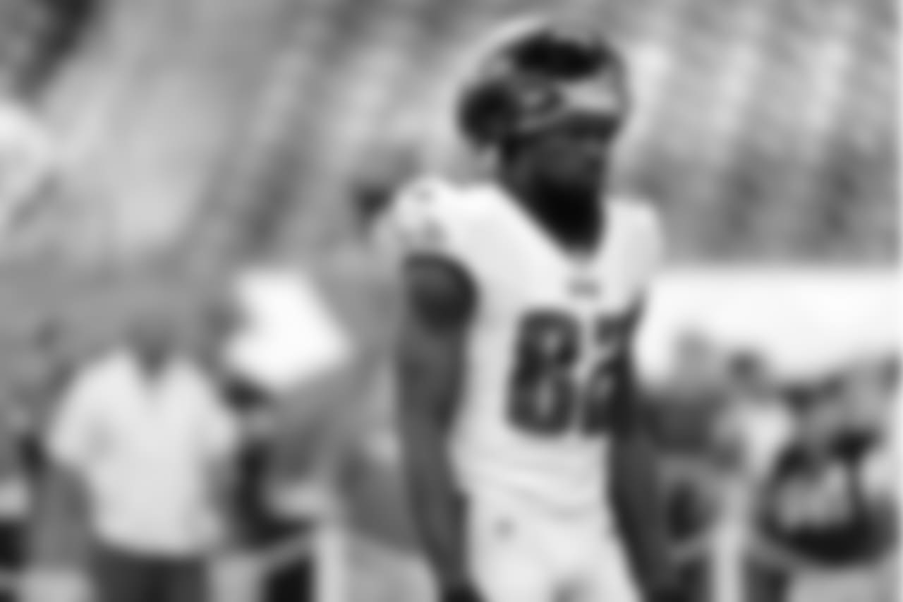Philadelphia Eagles' Torrey Smith warms up before a preseason NFL football game against the Miami Dolphins, Thursday, Aug. 24, 2017, in Philadelphia. (AP Photo/Michael Perez)
