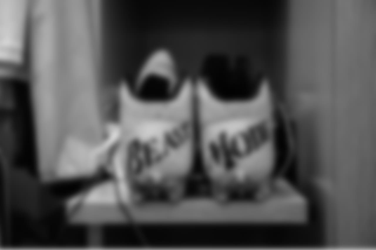 These customized cleats were waiting in Marshawn Lynch's locker at MetLIfe Stadium.