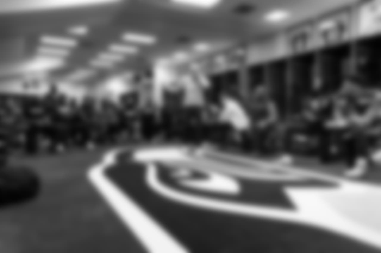Seahawks head coach Pete Carroll addresses the team in the locker room after the final game of the season.