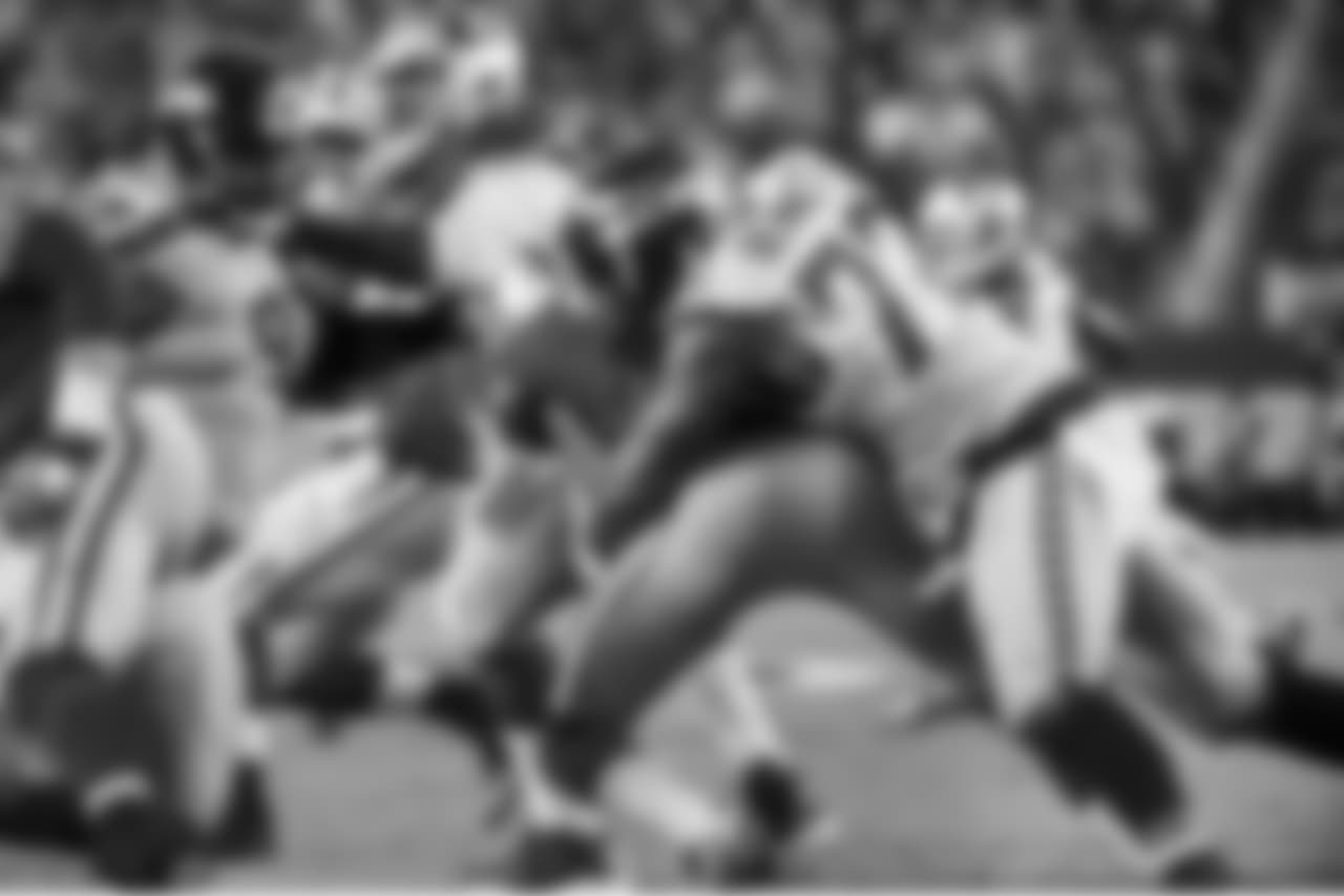 Michael Bennett tallies one on his 3.5 sacks of San Francisco quarterback Colin Kaepernick on the night.