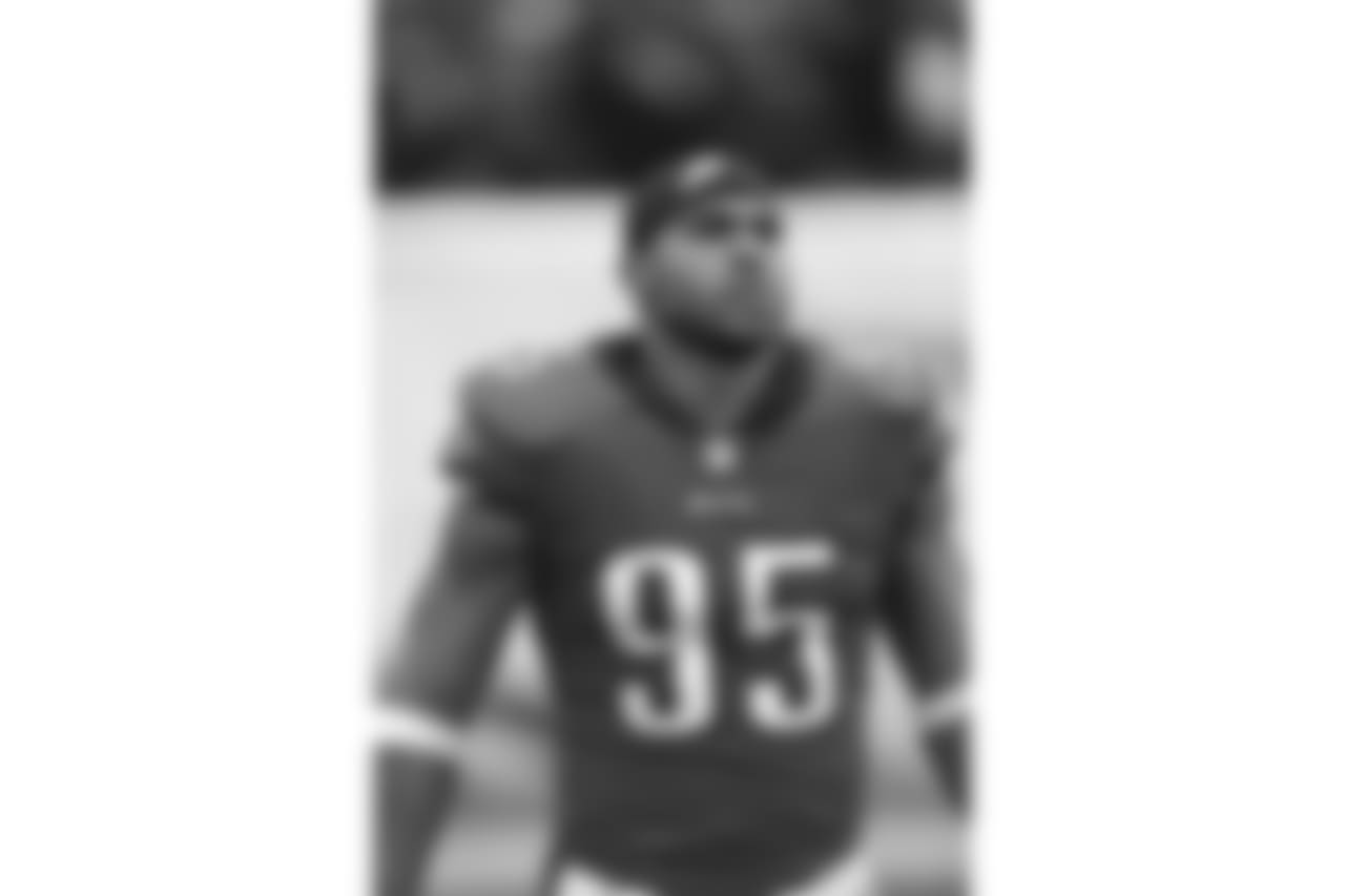 Philadelphia Eagles linebacker Mychal Kendricks (95) looks up from the sideline with his helmet off during a NFL football game against the San Francisco 49ers, Sunday, October 29, 2017 in Philadelphia. The Eagles won the game 33-10. (Paul Jasienski via AP)