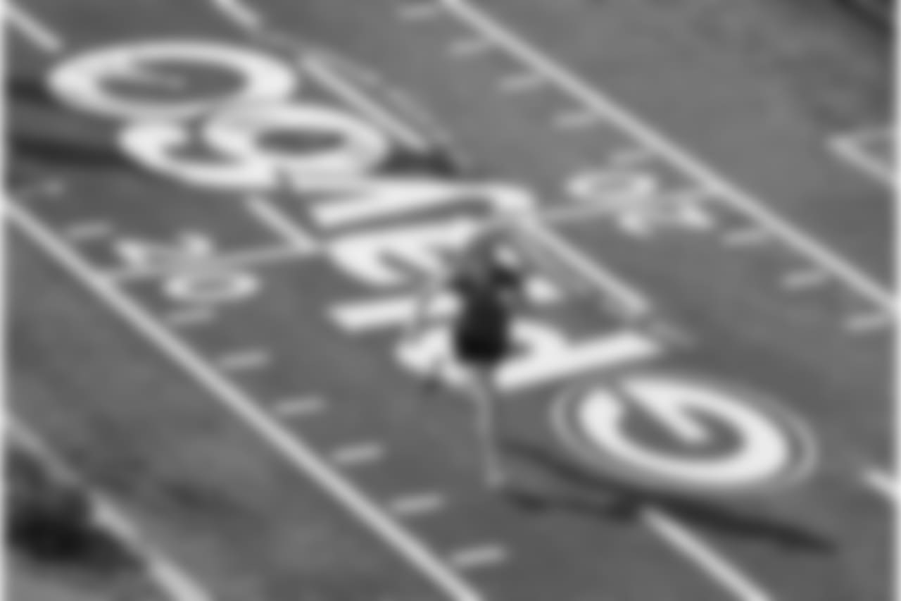 A fan runs before a preseason NFL football game between the Green Bay Packers and the Tennessee Titans Thursday, Aug. 9, 2018, in Green Bay, Wis. (AP Photo/Mike Roemer)