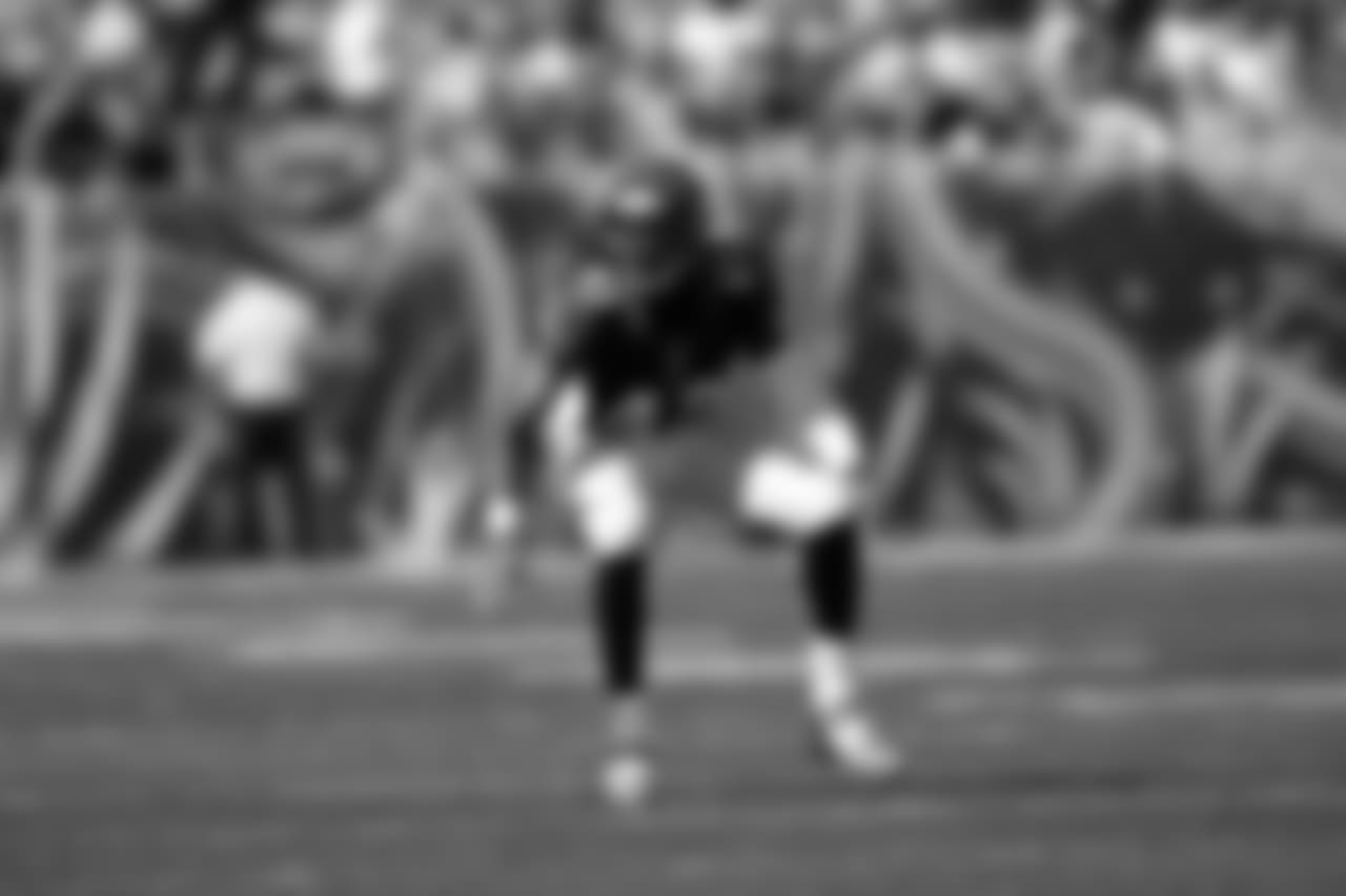 Cincinnati Bengals defensive back George Iloka (43) runs in pass coverage during a week 5 NFL football game against the Seattle Seahawks on Sunday, October 11, 2015 in Cincinnati. The Bengals defeated the Seahawks 27 to 24 in overtime. (Scott Boehm via AP)