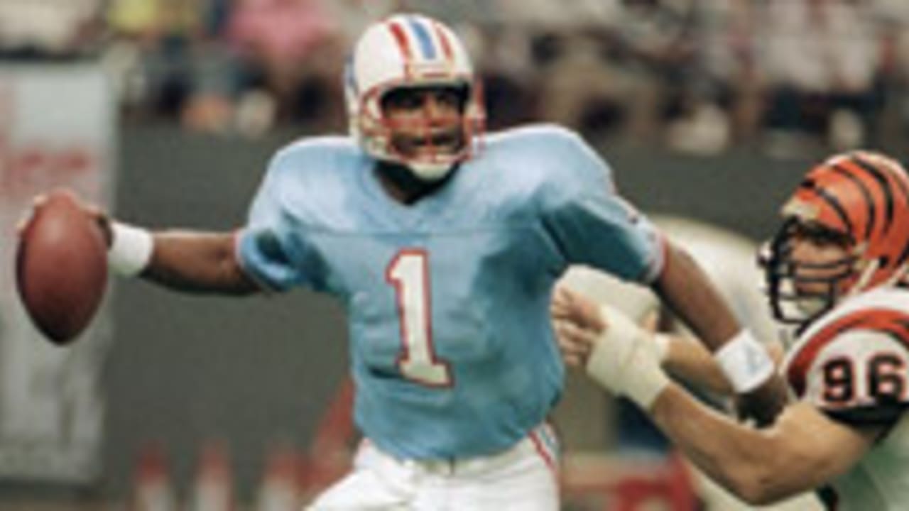 Warren Moon Autographed Houston Oilers (Baby Blue #1) Jersey