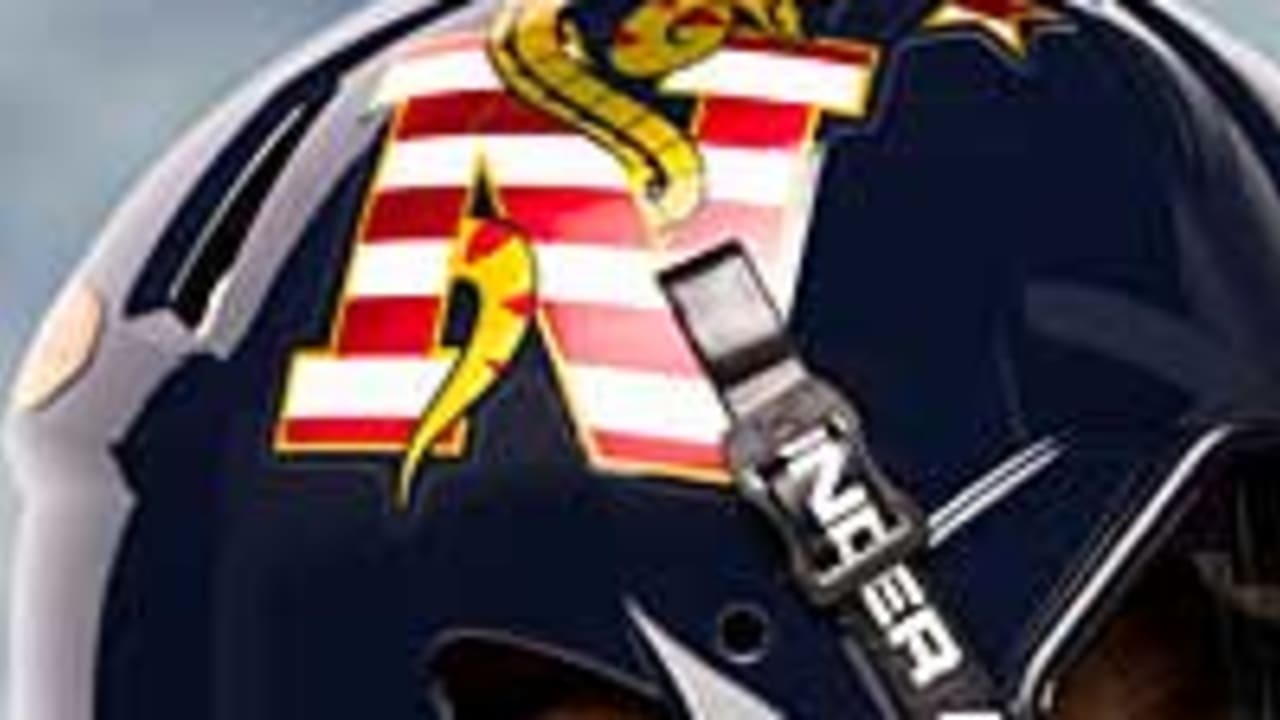 The flag of Germany is seen on the helmet of New England Patriots