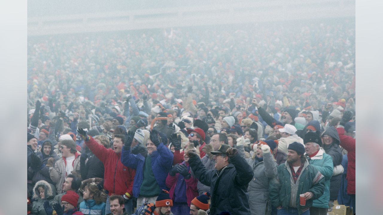The crowd pulls for their team during the NFC Divisional Playoff, a 20-12 Chicago Bears victory over the Philadelphia Eagles on December 31, 1988, at Soldier Field in Chicago, Illinois. (National Football League)