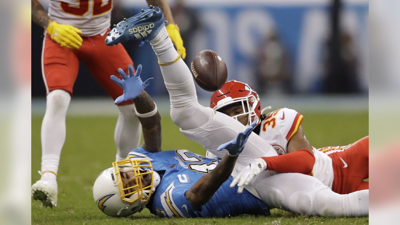 Los Angeles Chargers outside linebacker Thomas Davis is seen prior to an  NFL football game against the Green Bay Packers Sunday, Nov. 3, 2019, in  Carson, Calif. (AP Photo/Mark J. Terrill Stock