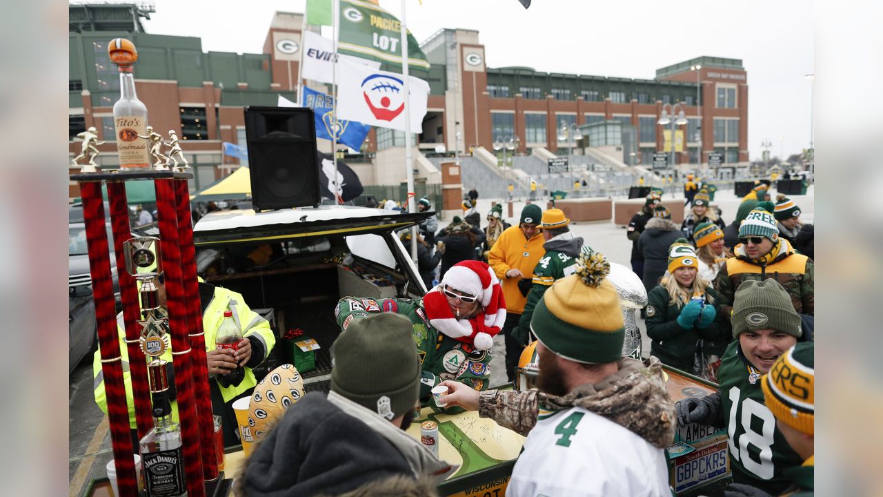 Fans play cornhole outside Nissan Stadium before an NFL football