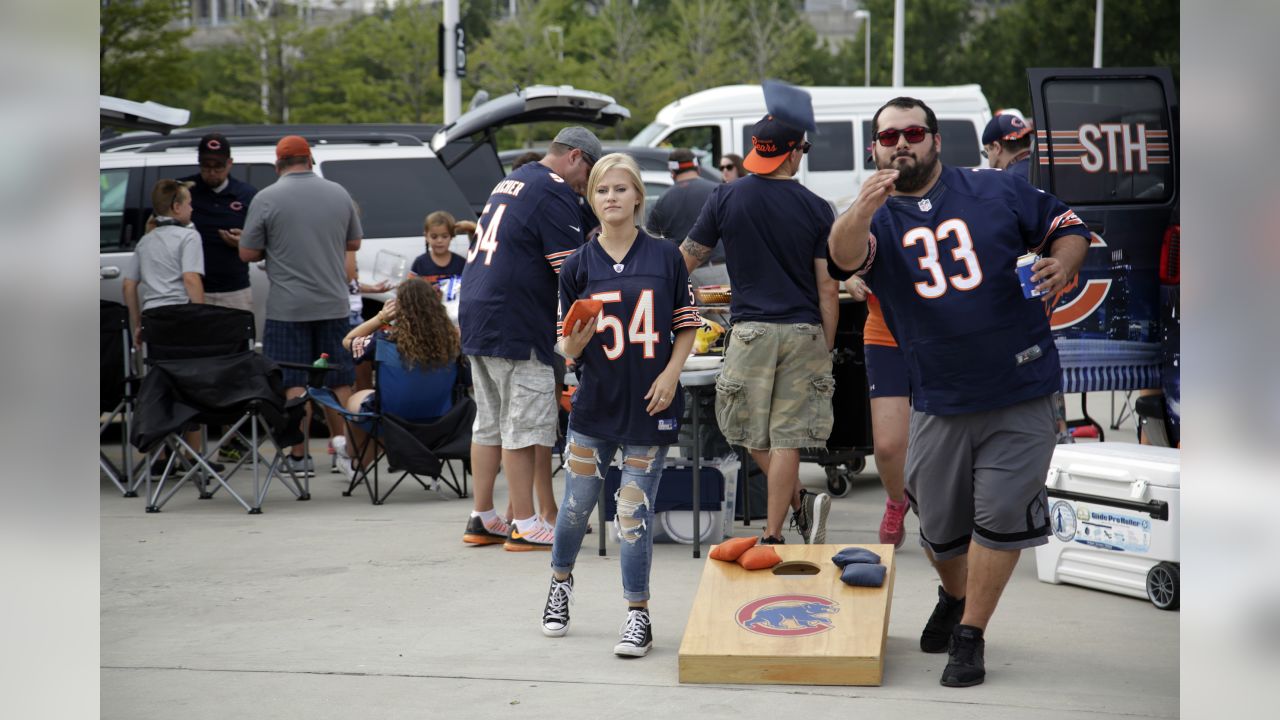 A Denver Broncos Christmas tree is set up as fans tailgate prior