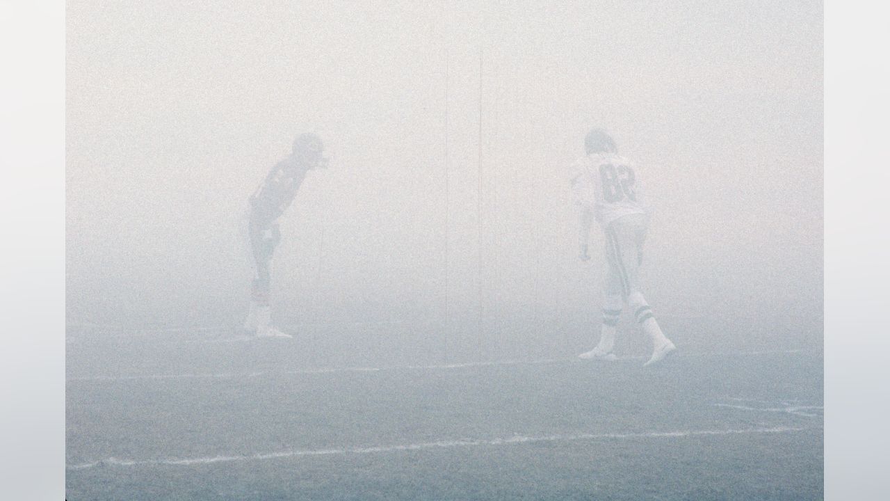 A thick layer of fog covers the field during the NFC Divisional Playoff, a 20-12 Chicago Bears victory over the Philadelphia Eagles on December 31, 1988, at Soldier Field in Chicago, Illinois. (National Football League)