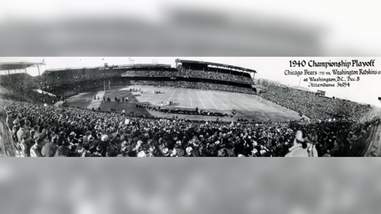 The Chicago Bears pose in their starting line up at Griffith Stadium in  Washington, D.C., on Dec. 7, 1940. The Bears face the Washington Redskins  in the NFL Championship game tomorrow. The