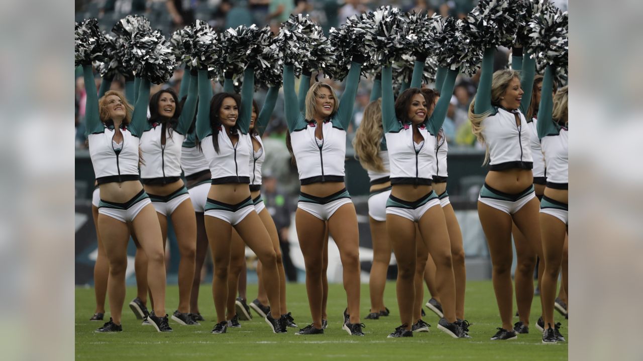 Philadelphia Eagles cheerleaders perform before an NFL football