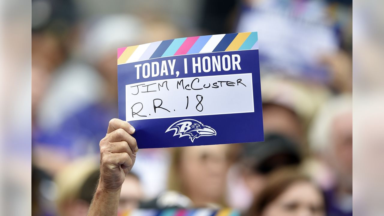 An official's hat is seen with the Crucial Catch logo during the second  half of a NFL football game between the Baltimore Ravens and the Cincinnati  Bengals Sunday, Oct. 13, 2019, in