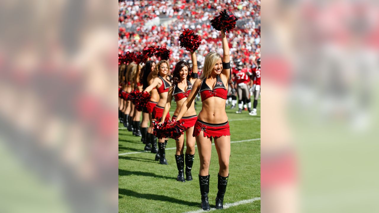 Looks We Love: NFL Cheerleaders' Bold Color Rush Uniforms!  Buccaneers  cheerleaders, Football cheerleaders, Nfl cheerleaders