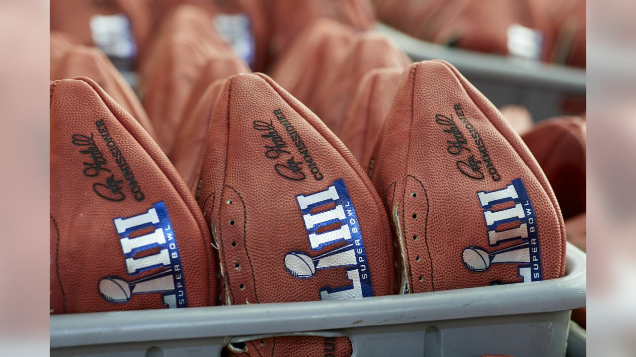 An official game ball for the NFL Super Bowl 50 football game is  photographed, Tuesday, Jan. 26, 2016. The Wilson Sporting Goods football  factory in Ada, Ohio has made the official Super