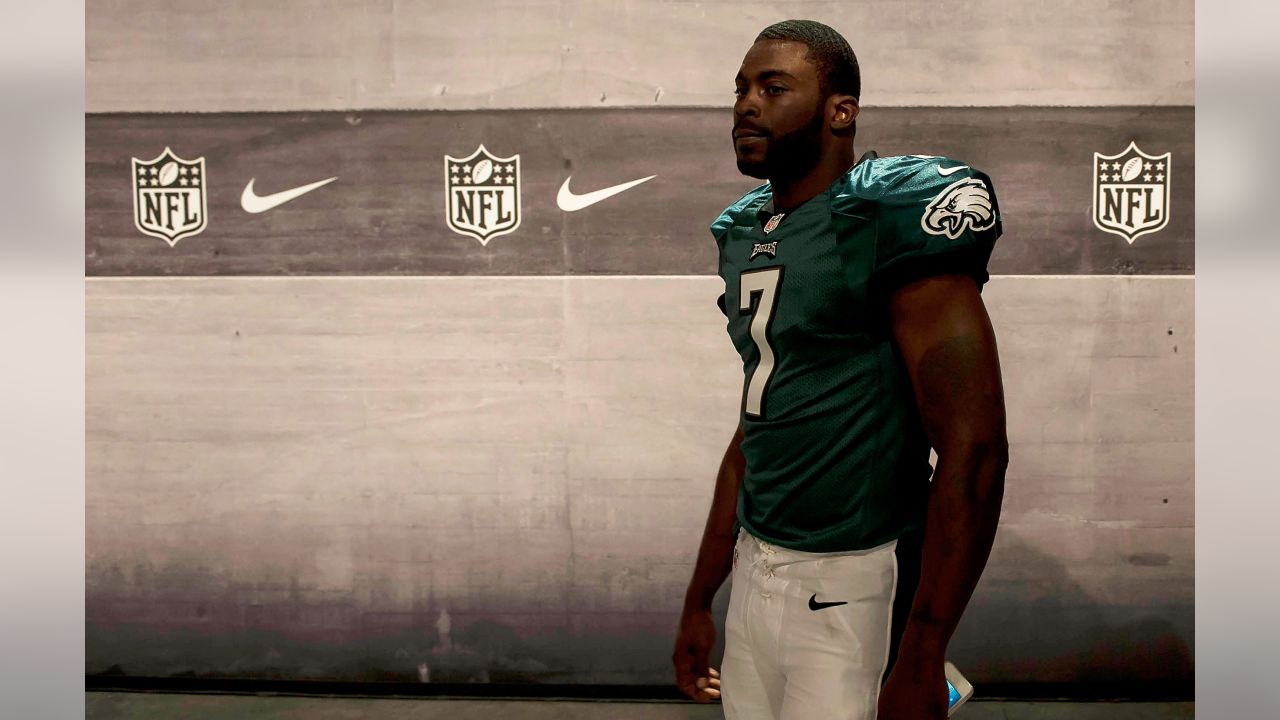 The Philadelphia Eagles Michael Vick speaks to the media during a  presentation in New York, Tuesday, April 3, 2012. NFL has unveiled its new  sleek uniforms designed by Nike. They showed off