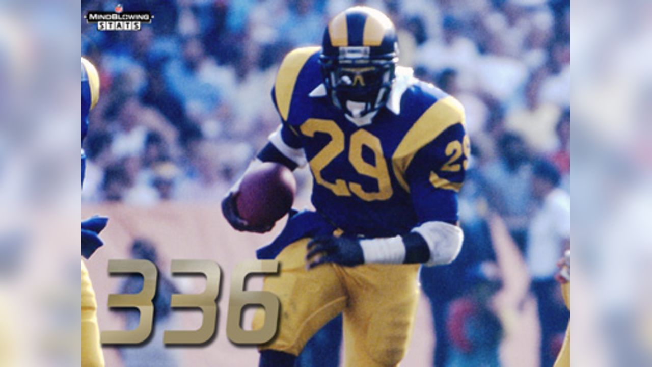 Eric Dickerson (29) of the Los Angeles Rams moves through Atlanta