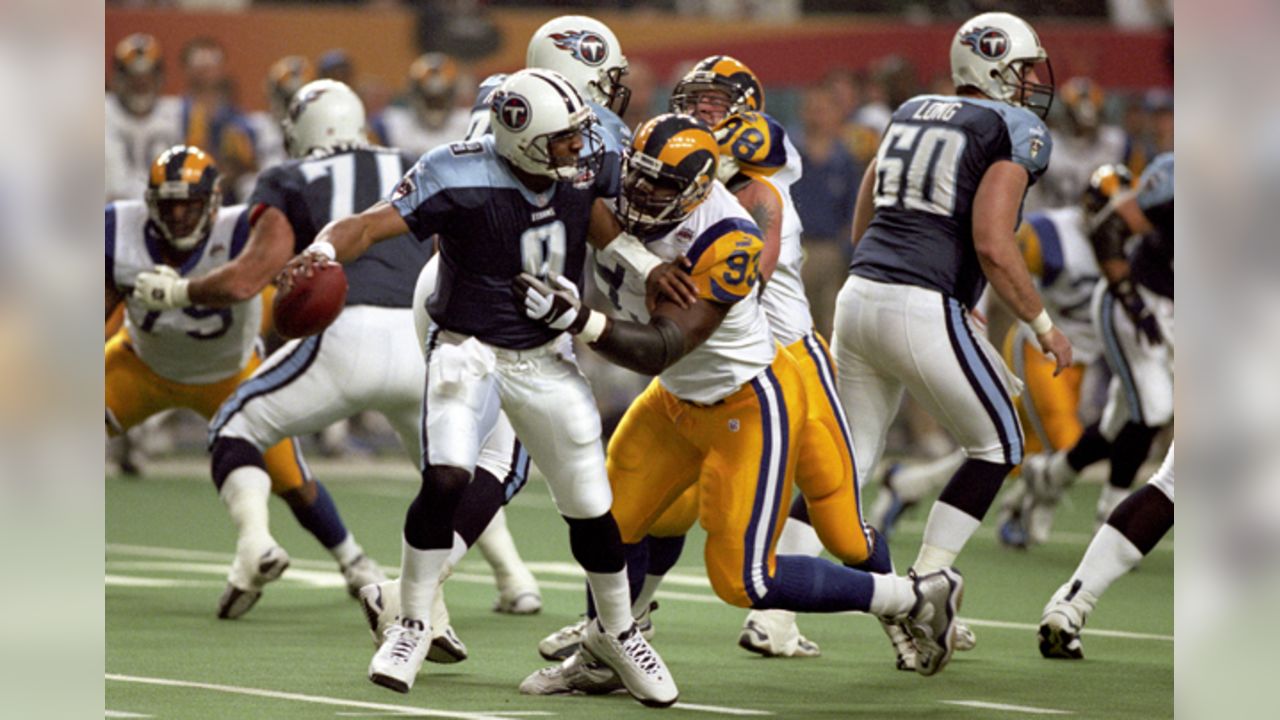 January 30, 2000: Tennessee Titans quarterback Steve McNair #9 drops back  to pass against the St. Louis Rams in Super Bowl XXXIV (34). The Rams  defeated the Titans by the final score